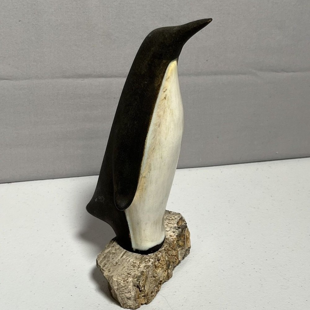 DAGA Vintage Penquin Bird Hand Carved Soap Stone Figurines 8.5" tall Signed RARE